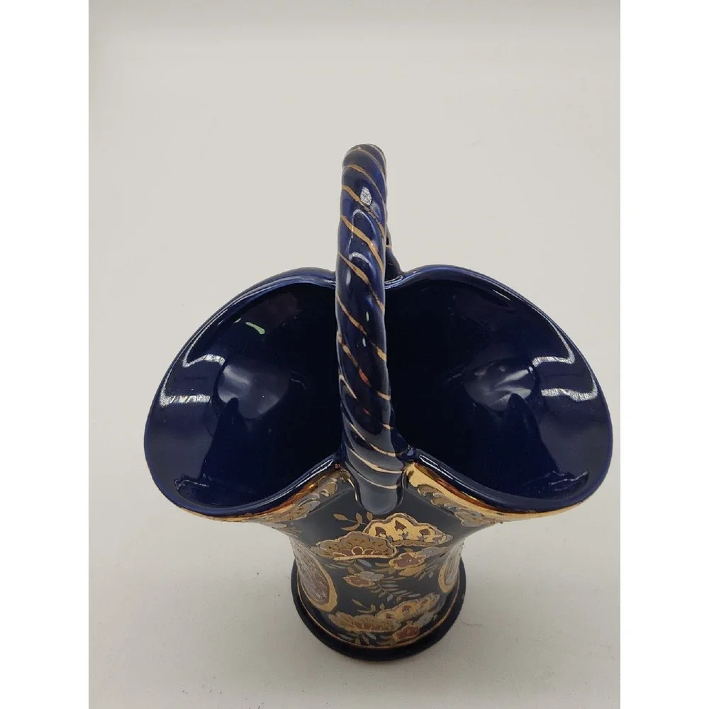 Porcelain Basket w/Handle, Cobalt Blue 9 1/4